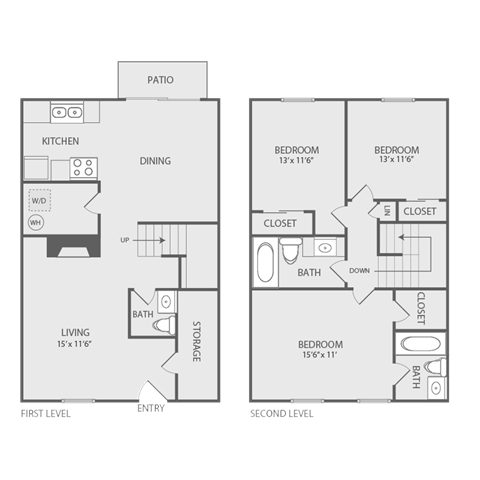 3 bed 2.5 bath floorplan at Willow Apartments, Nashville, 37217